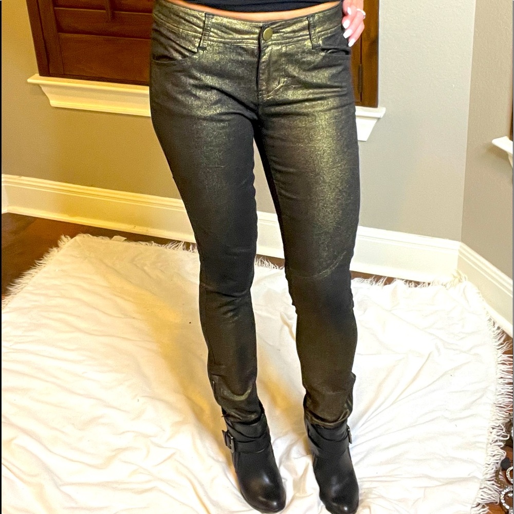 Gold Black Skinny Jeans Zip at ankle 26